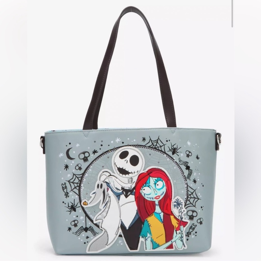 Loungefly Disney The Nightmare Before Christmas Jack, Sally, & Zero Sequin Tote